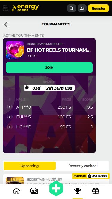 Мобильные турниры Energy Casino