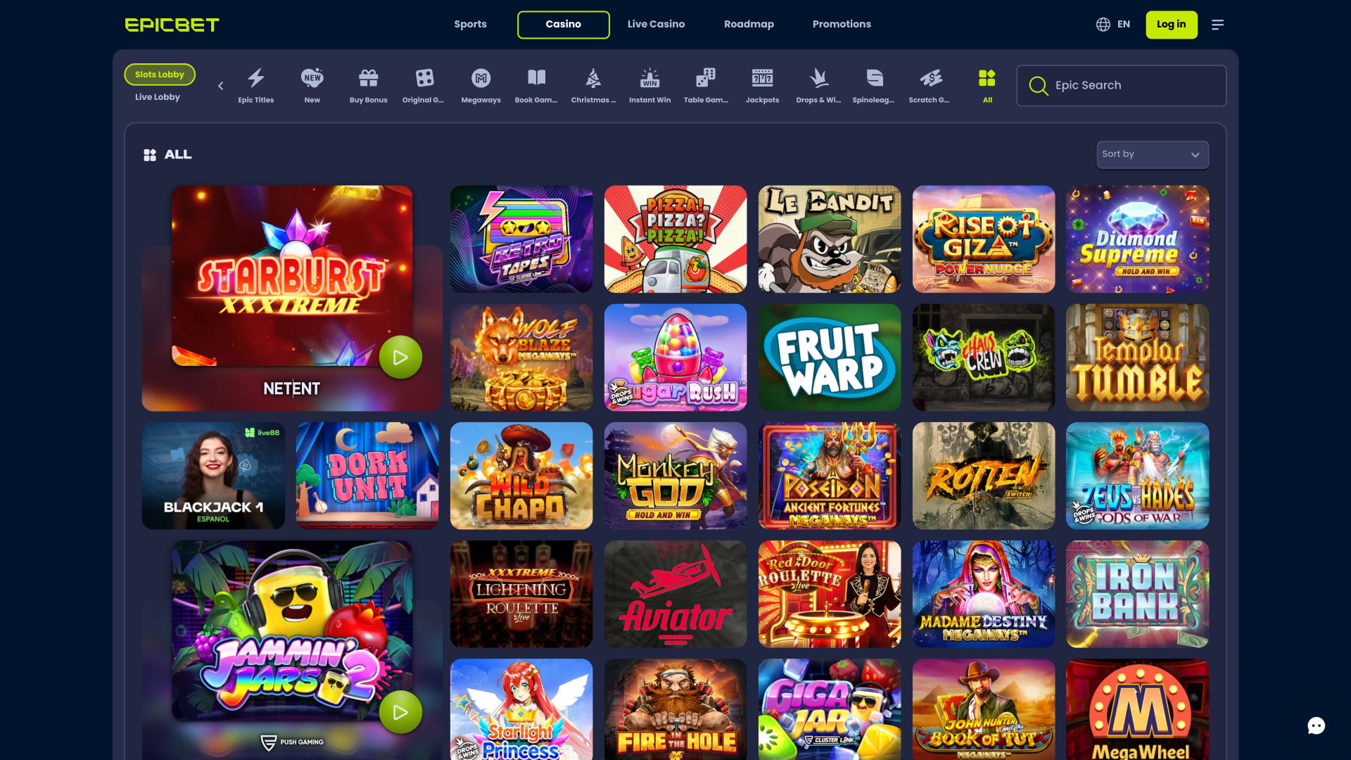 Jeux de casino EpicBet sur ordinateur