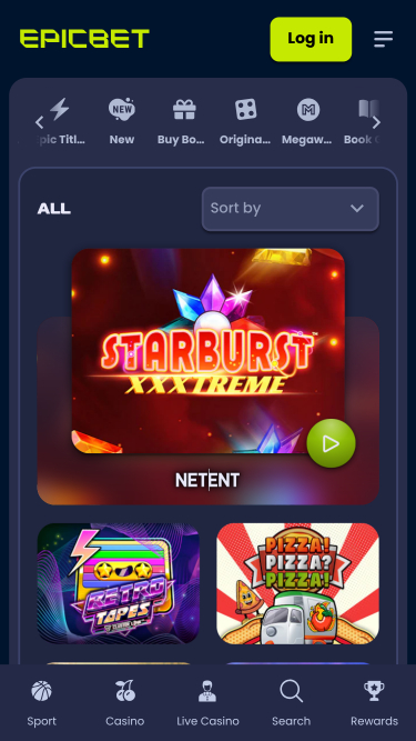 Jeux de casino EpicBet sur mobile