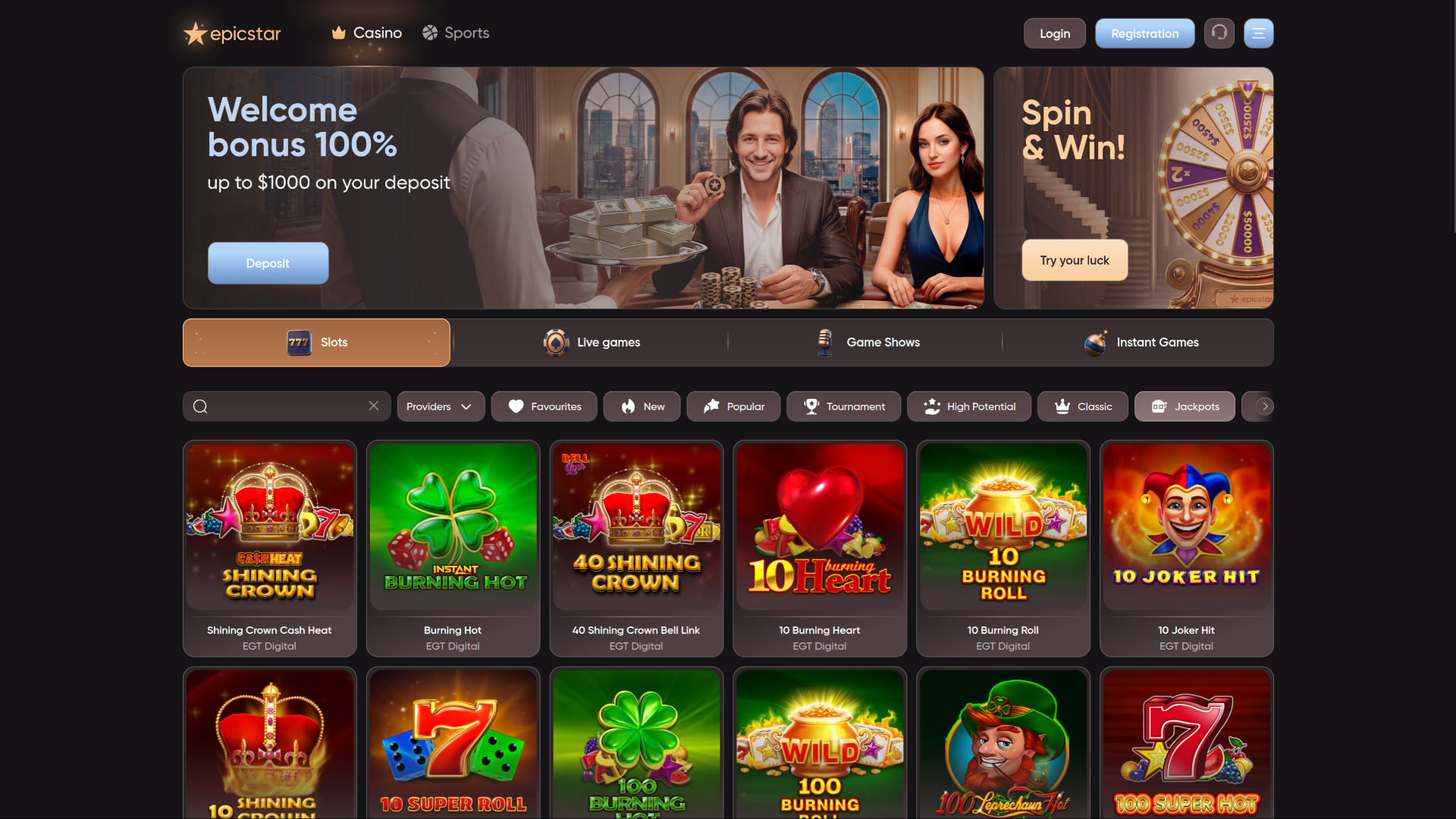 Jackpot Epicstar Casino sur ordinateur