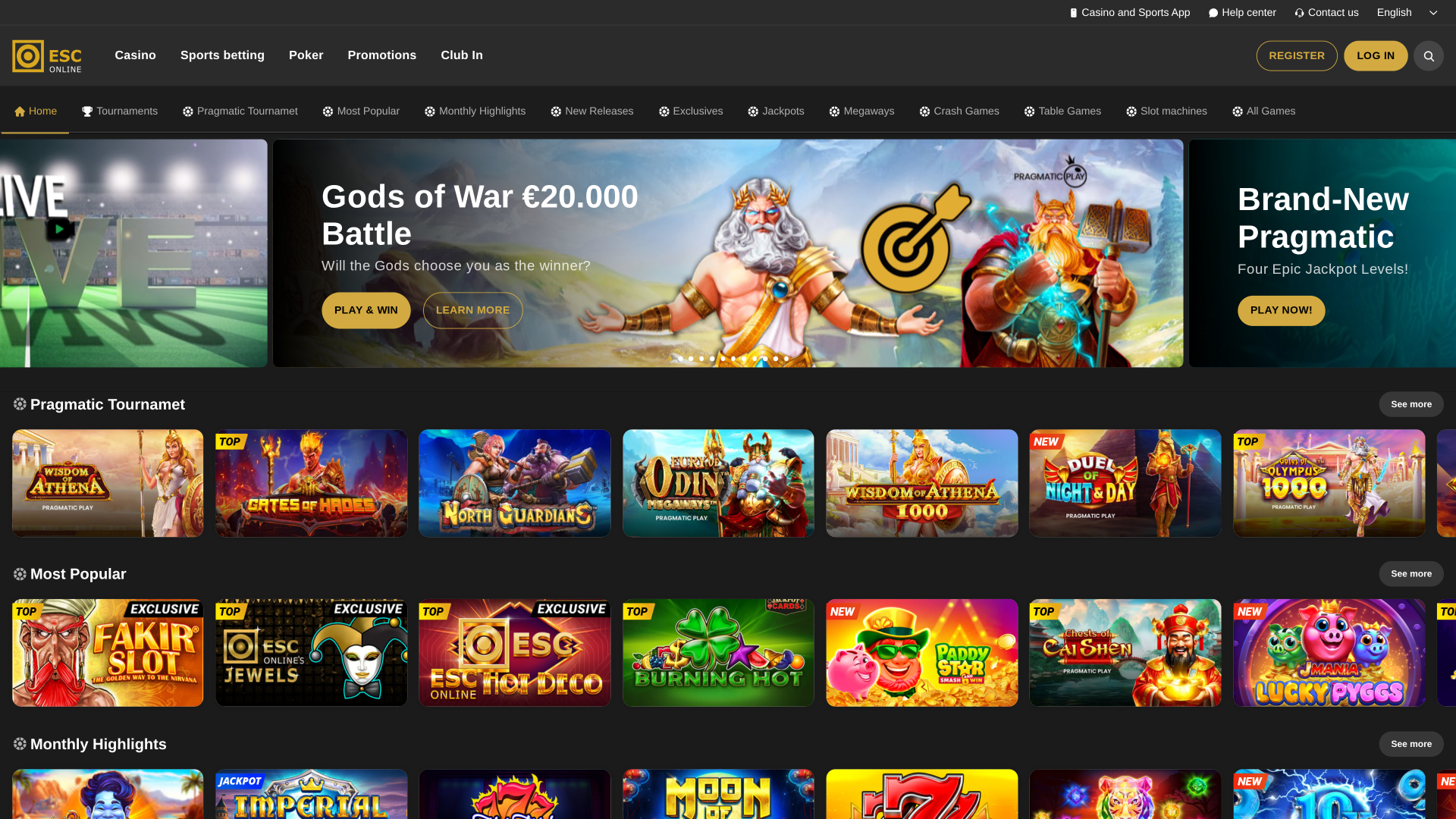 Page d'accueil du casino Estoril Sol version ordinateur