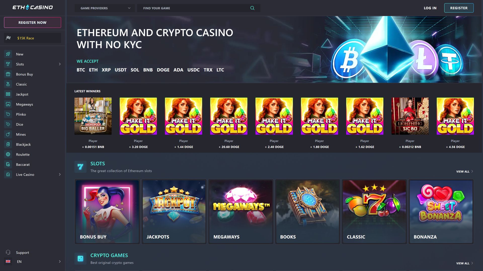 Домашняя страница изображения ETH Casino для рабочего стола