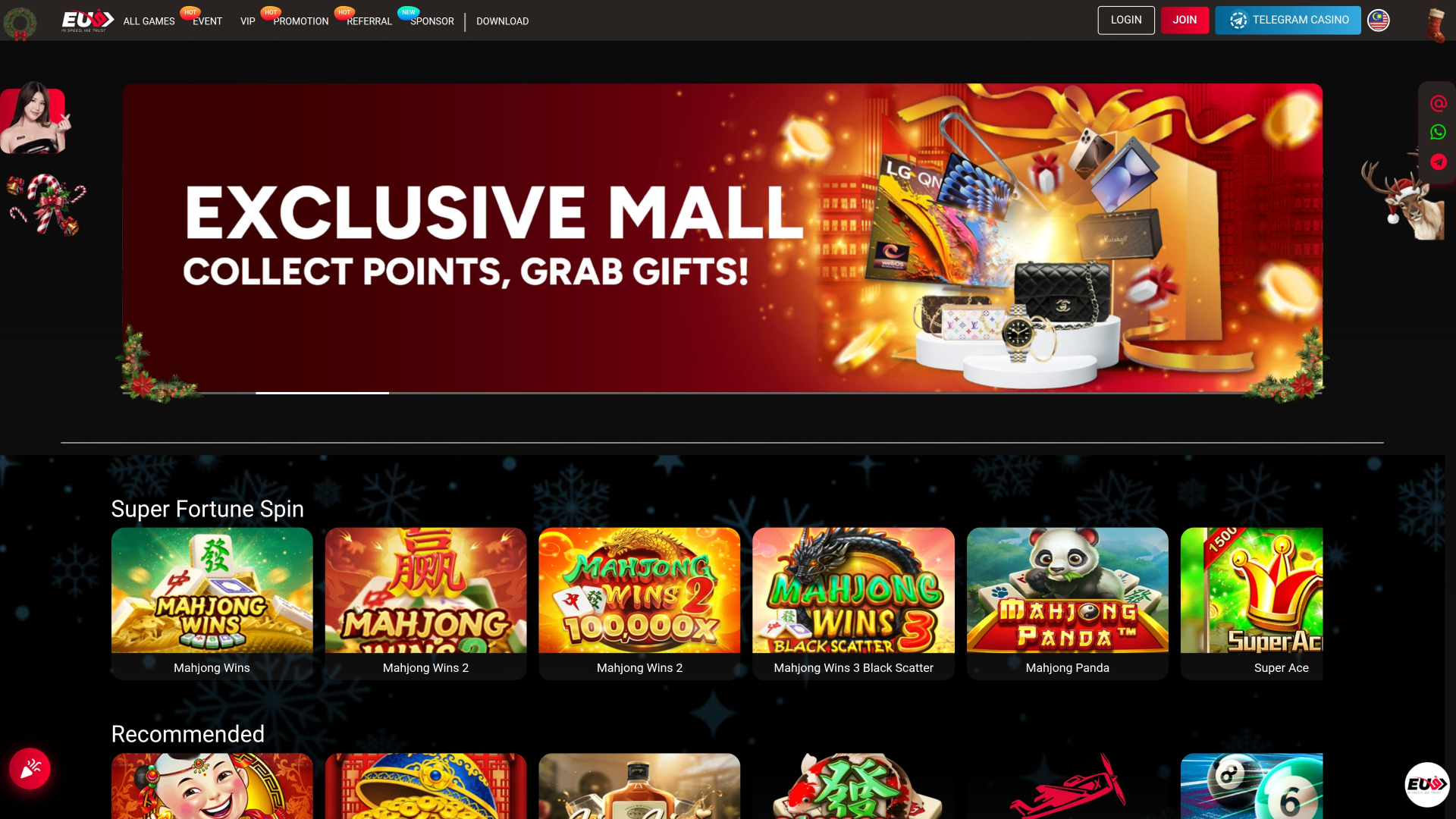 Главная страница казино EU9 для настольных компьютеров