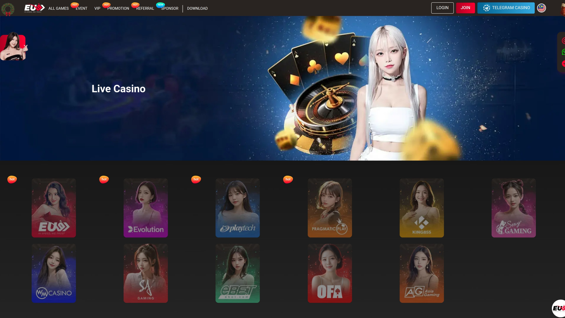 Дилер в реальном времени EU9 Casino для настольного компьютера