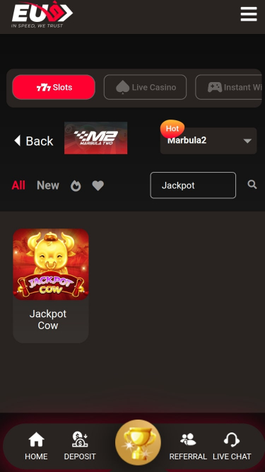 Джекпот EU9 Casino для мобильного