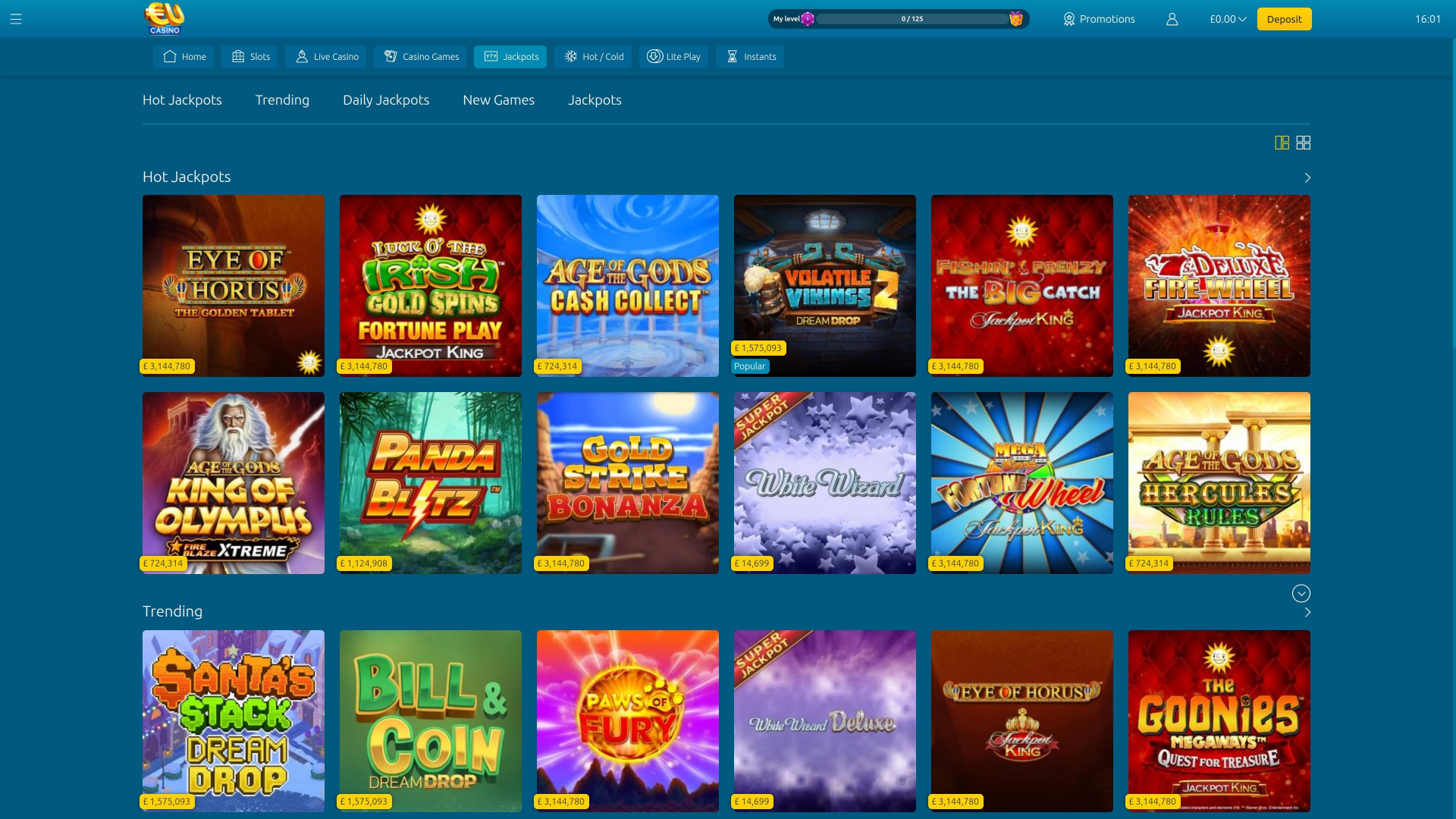 Jackpot de EUcasino para escritorio