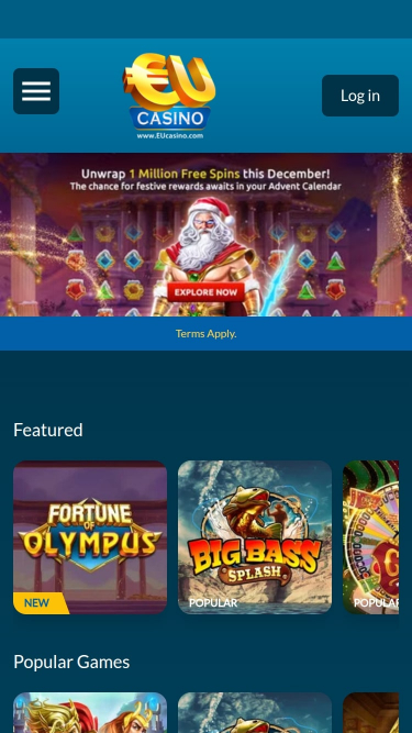 Página de inicio móvil de EUcasino