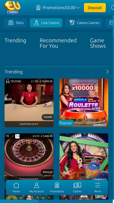 Crupier en vivo móvil de EUcasino