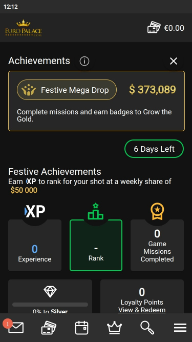 Réalisations du casino Euro Palace sur mobile