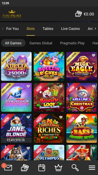 Jeux de casino Euro Palace sur mobile