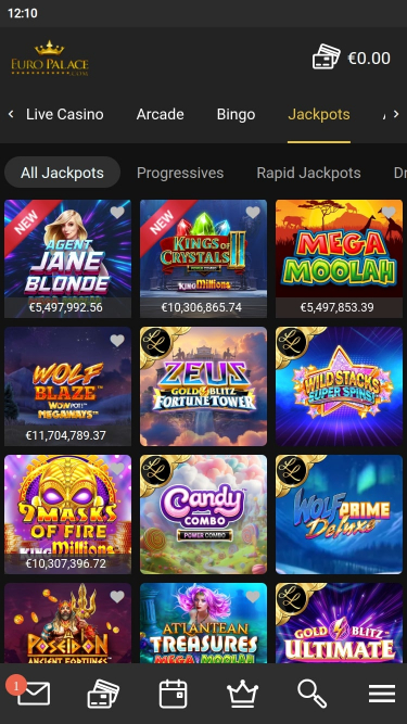 Jackpot du casino Euro Palace sur mobile