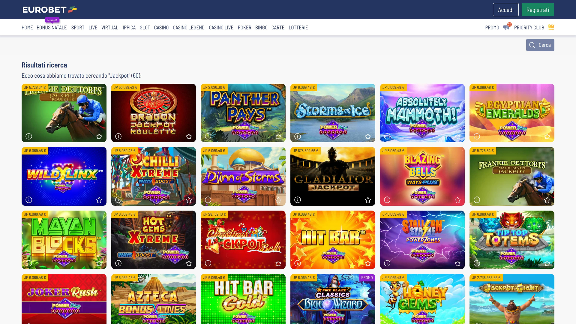 Eurobet Casino Jackpot Desktop