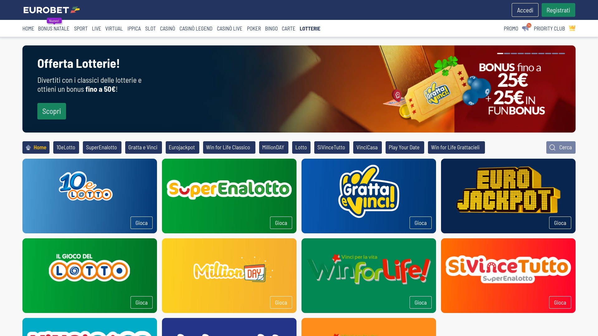 Loterias do Cassino Eurobet para Computador