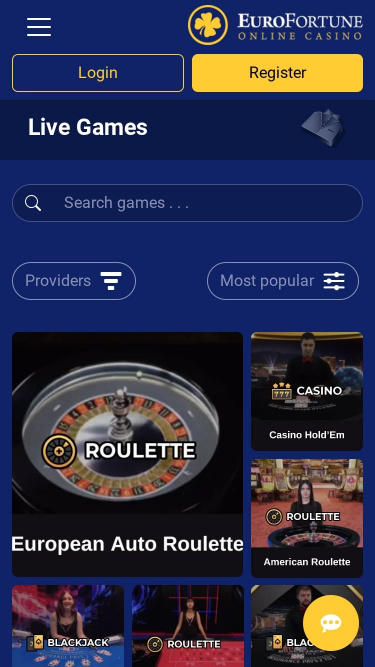 Casino EuroFortune con crupier en vivo móvil