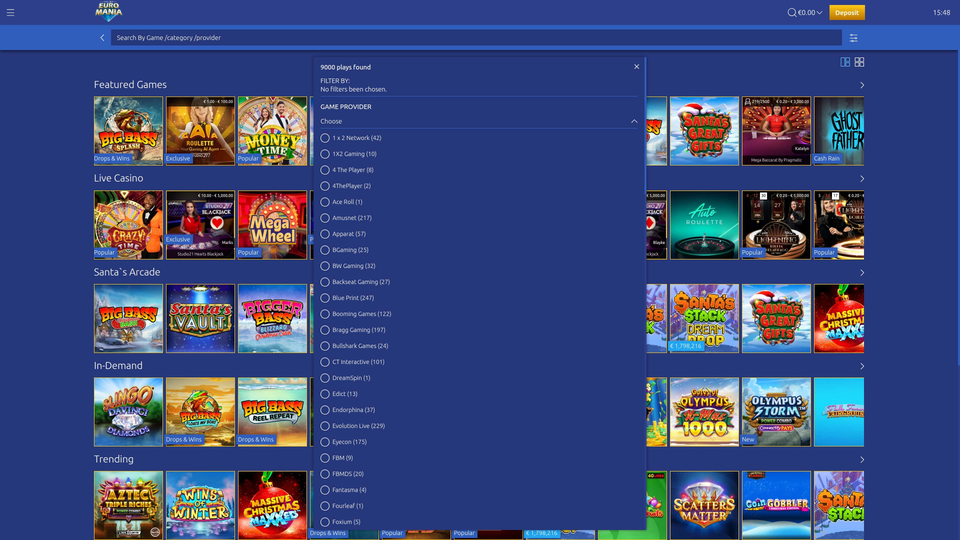 EuroMania Casino Game Developers Desktop