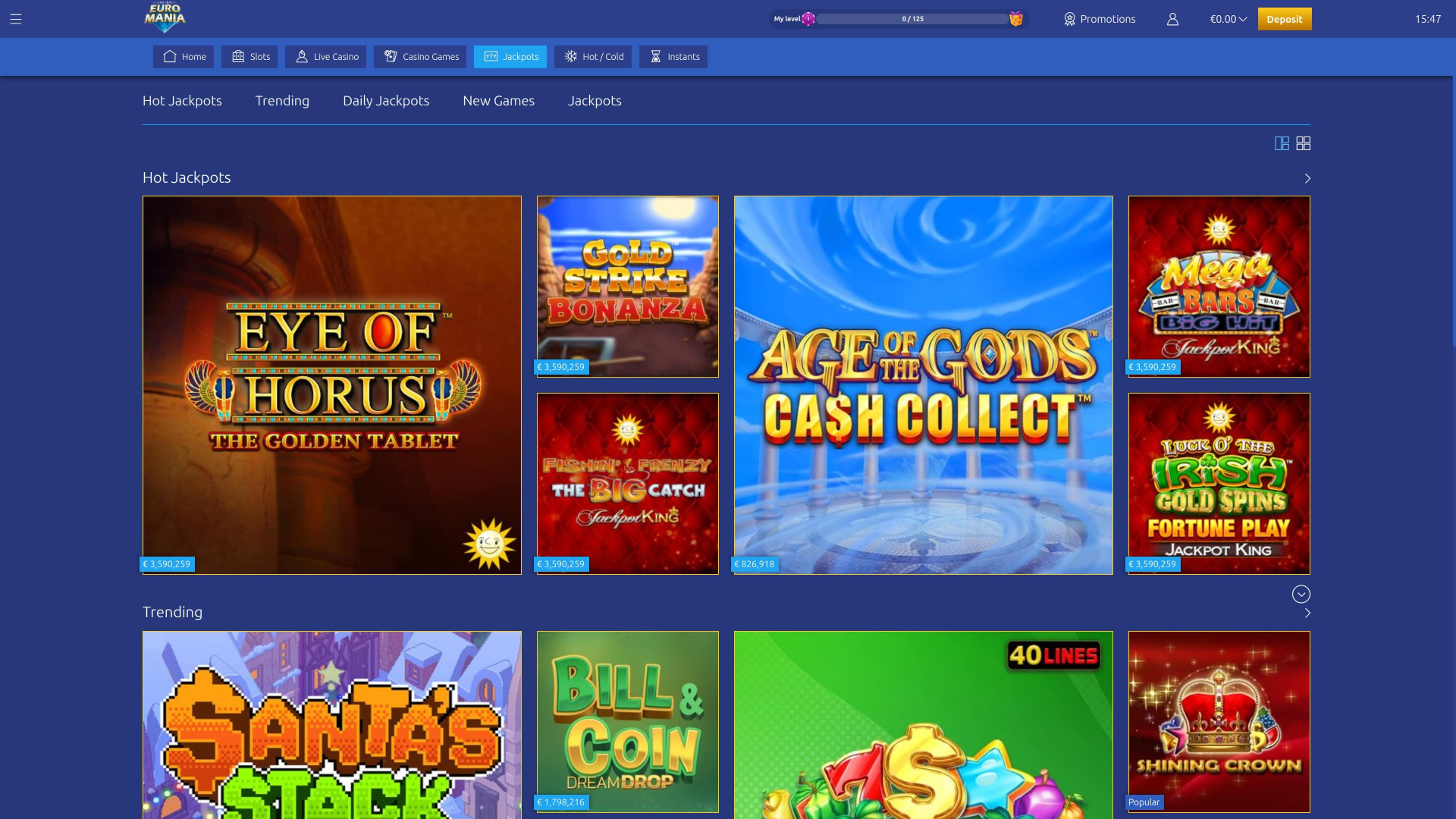 EuroMania Casino Jackpot Desktop