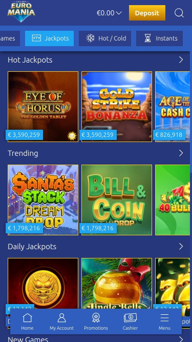 EuroMania Casino Jackpot Mobile