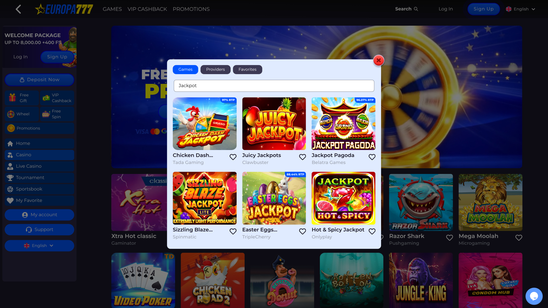 Europa777 Casino Desktop Jackpot