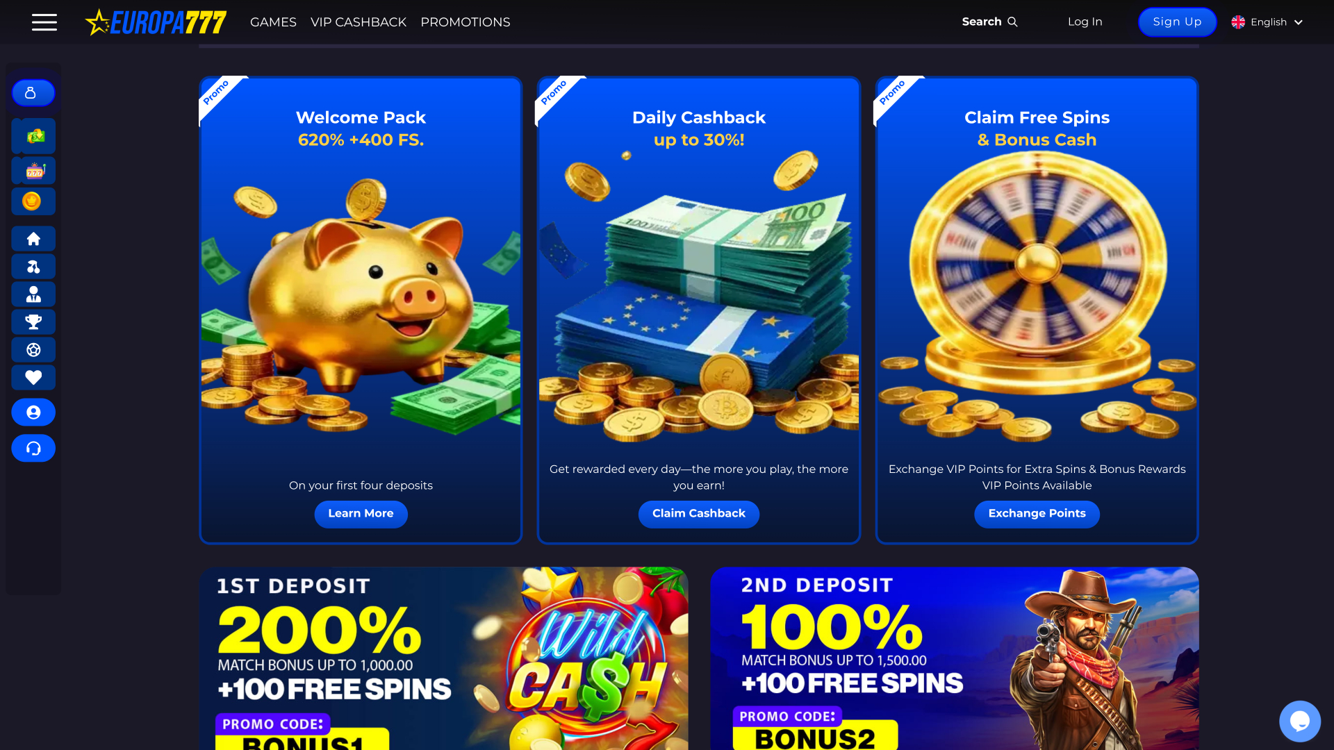 Screenshot der Aktionsseite des Europa777 Casinos
