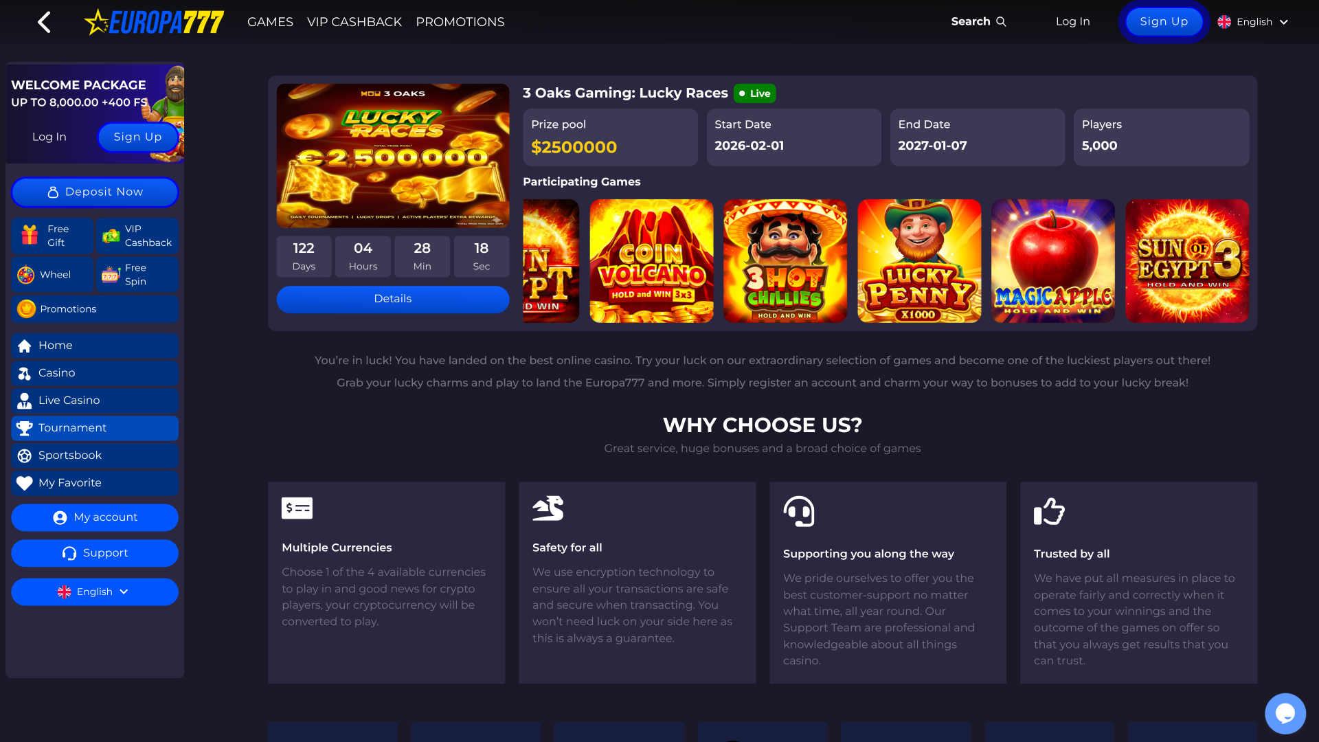 Europa777 Casino Desktop-Turniere