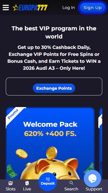 Programme VIP mobile du casino Europa777