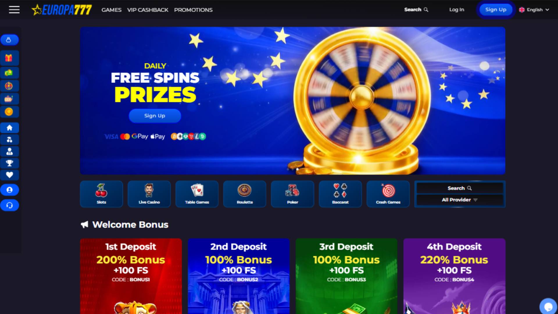 Скриншот главной страницы казино Europa777