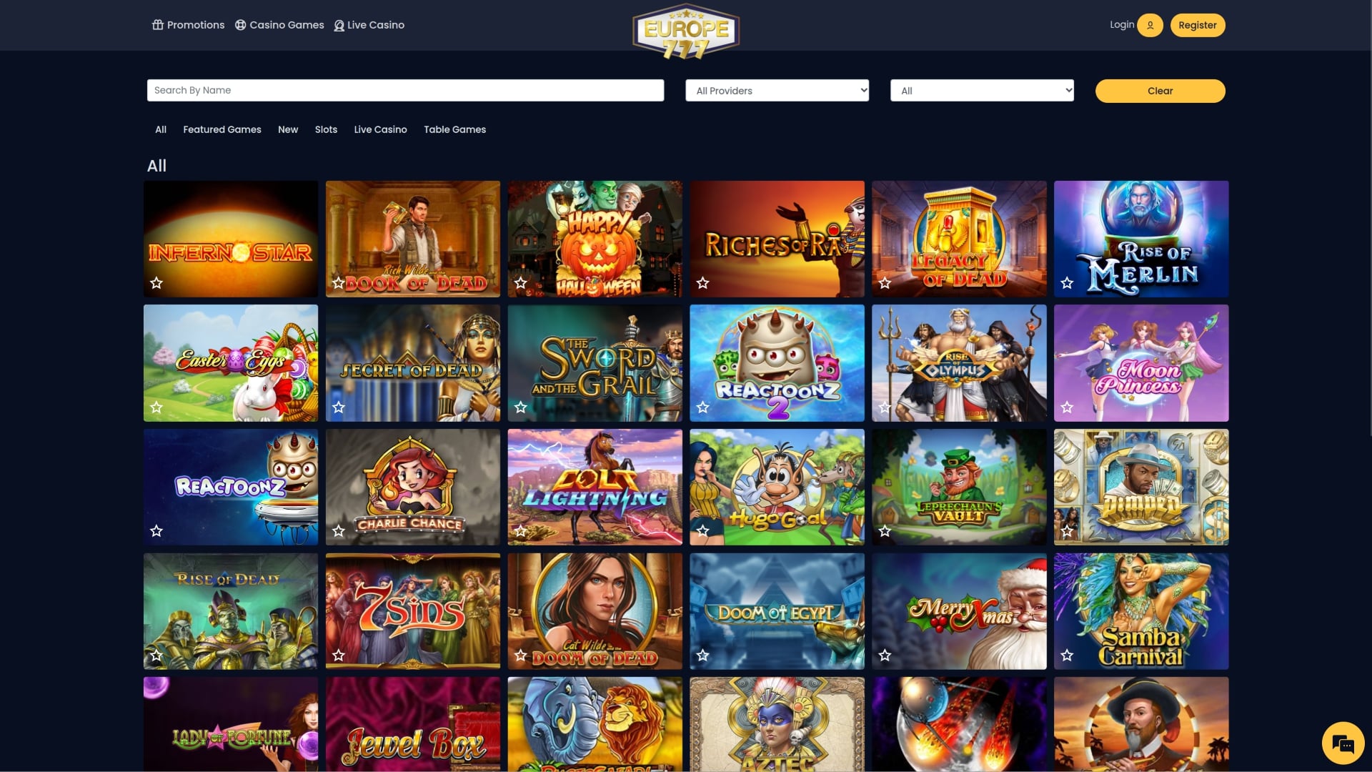 Jeux de casino 777 en Europe (ordinateur de bureau)