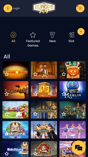 Jeux de casino Europe 777 sur mobile