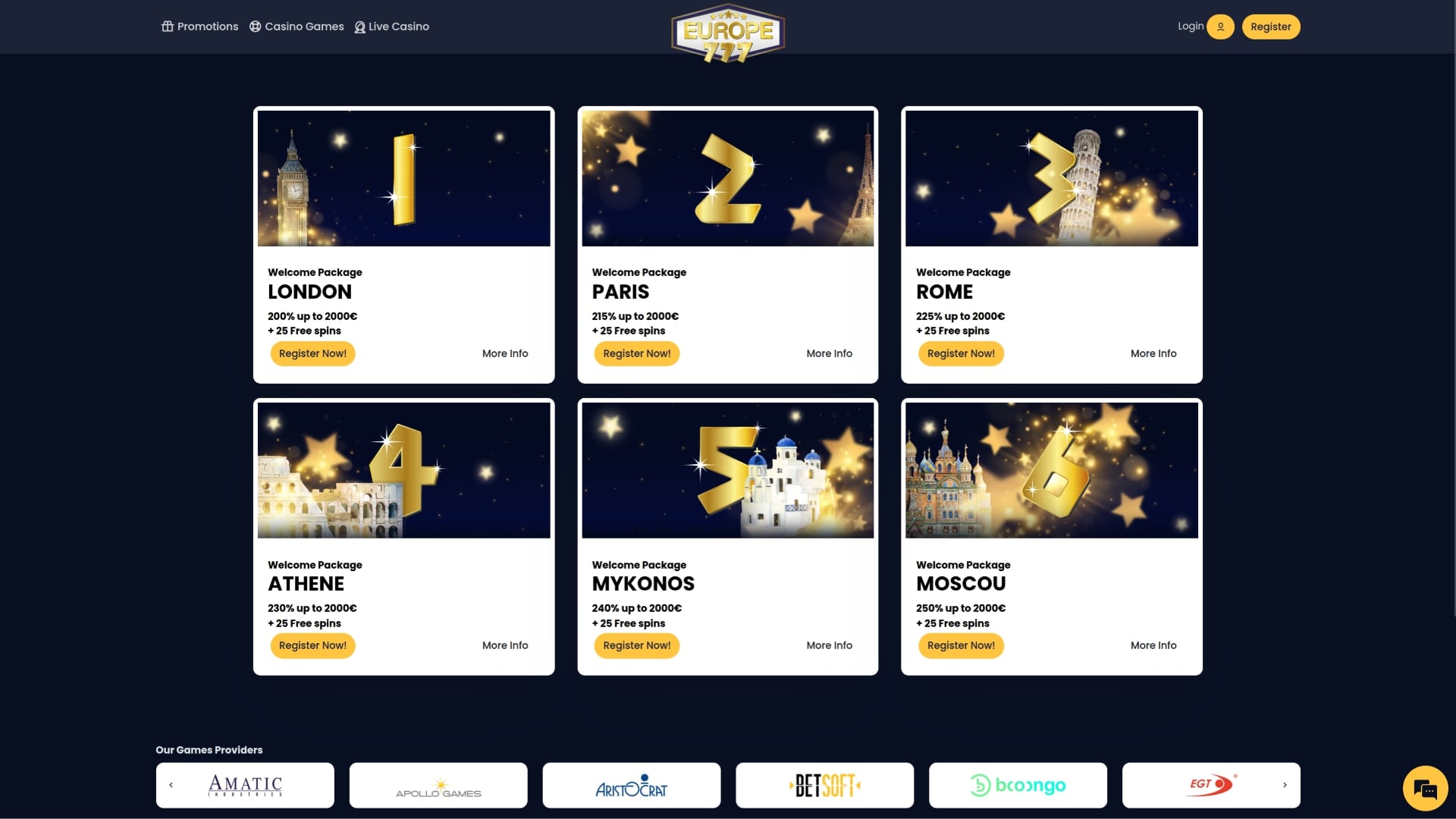 Promotions du casino Europe 777 sur ordinateur