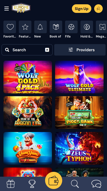 Jeux de casino Europe 777 sur mobile