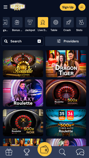 Europe 777 Casino Live Croupier Mobile