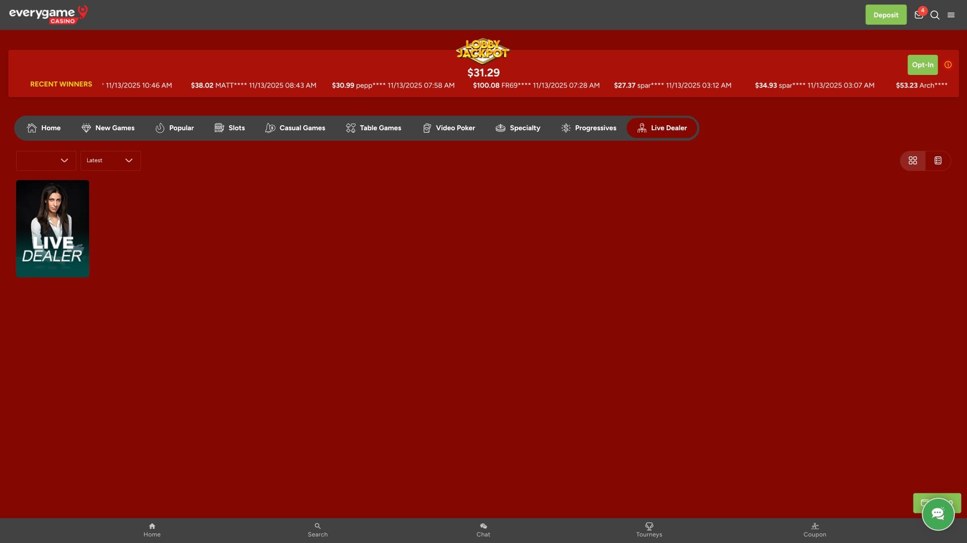 Everygame Casino Live Dealer Desktop