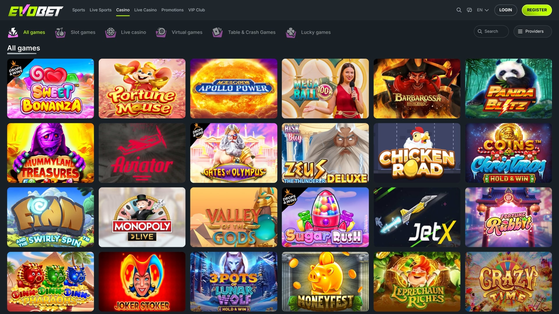 Evobet Casino Games Desktop