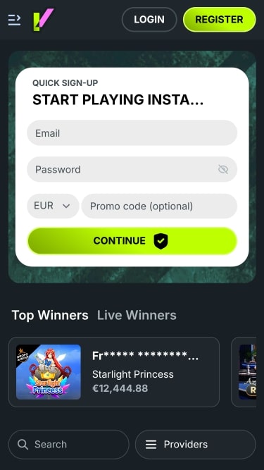 Evobet Casino Homepage Mobile