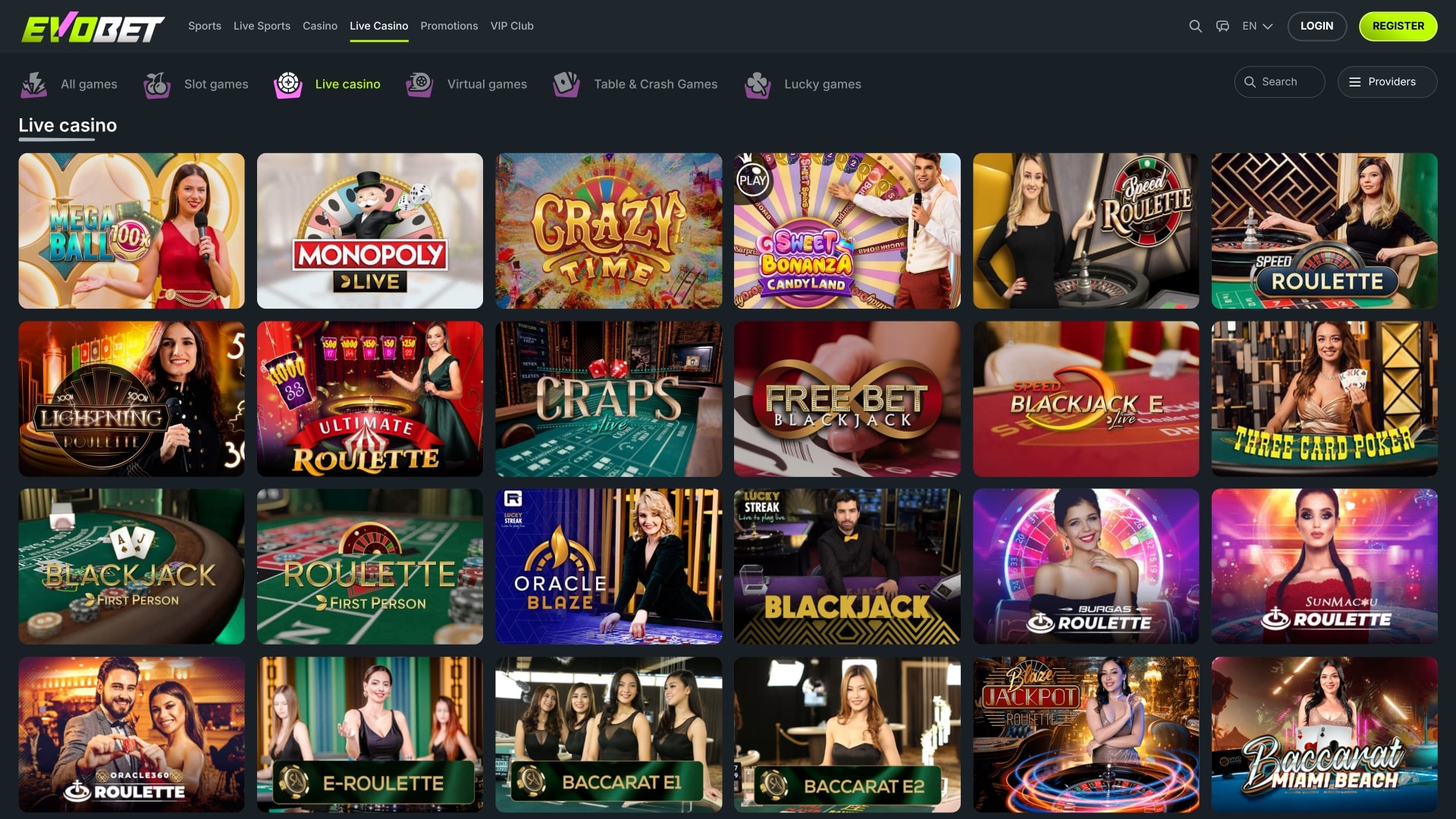 Evobet Casino Live Dealer Desktop