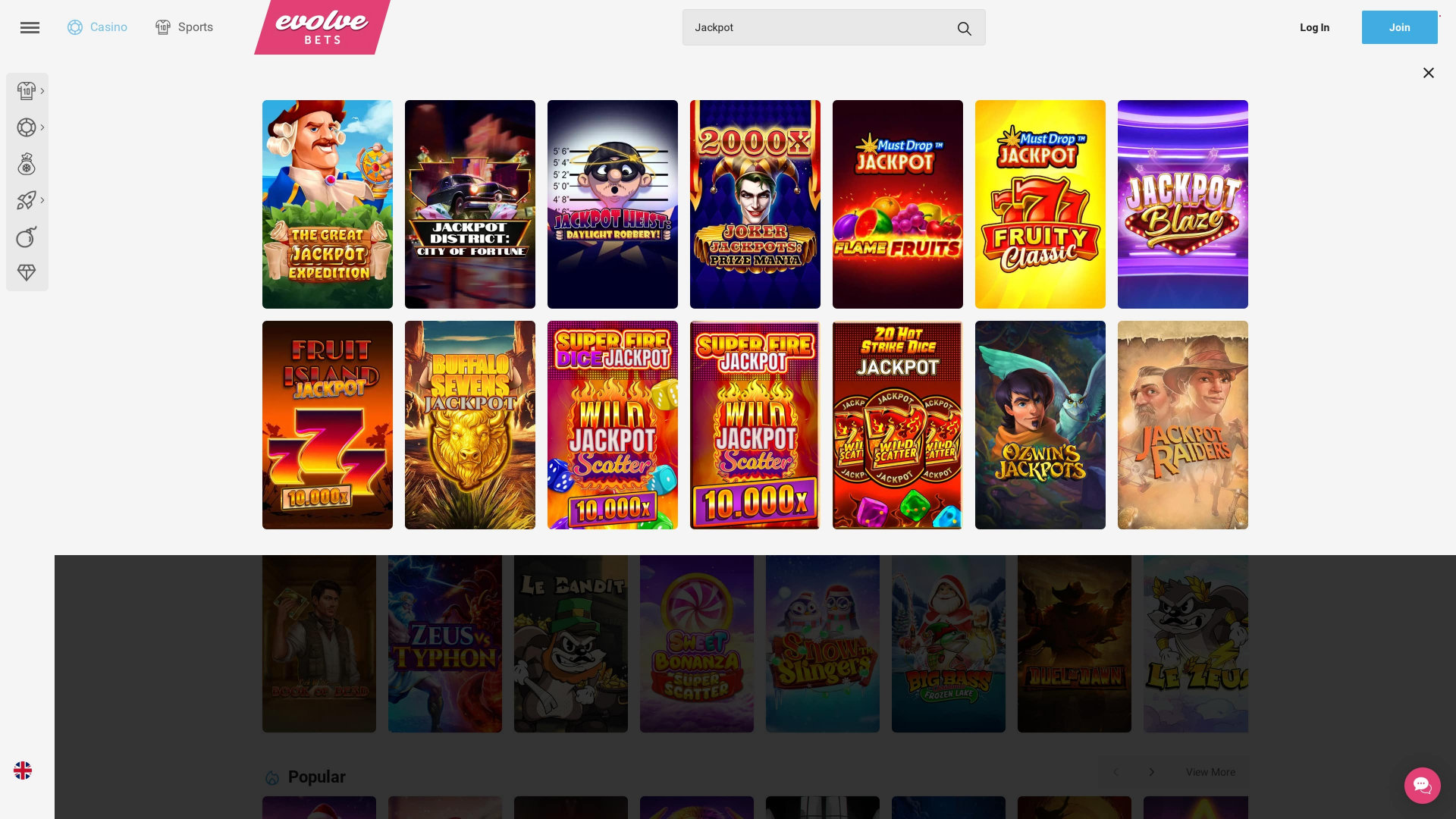 Jackpot desktop di Evolve Casino