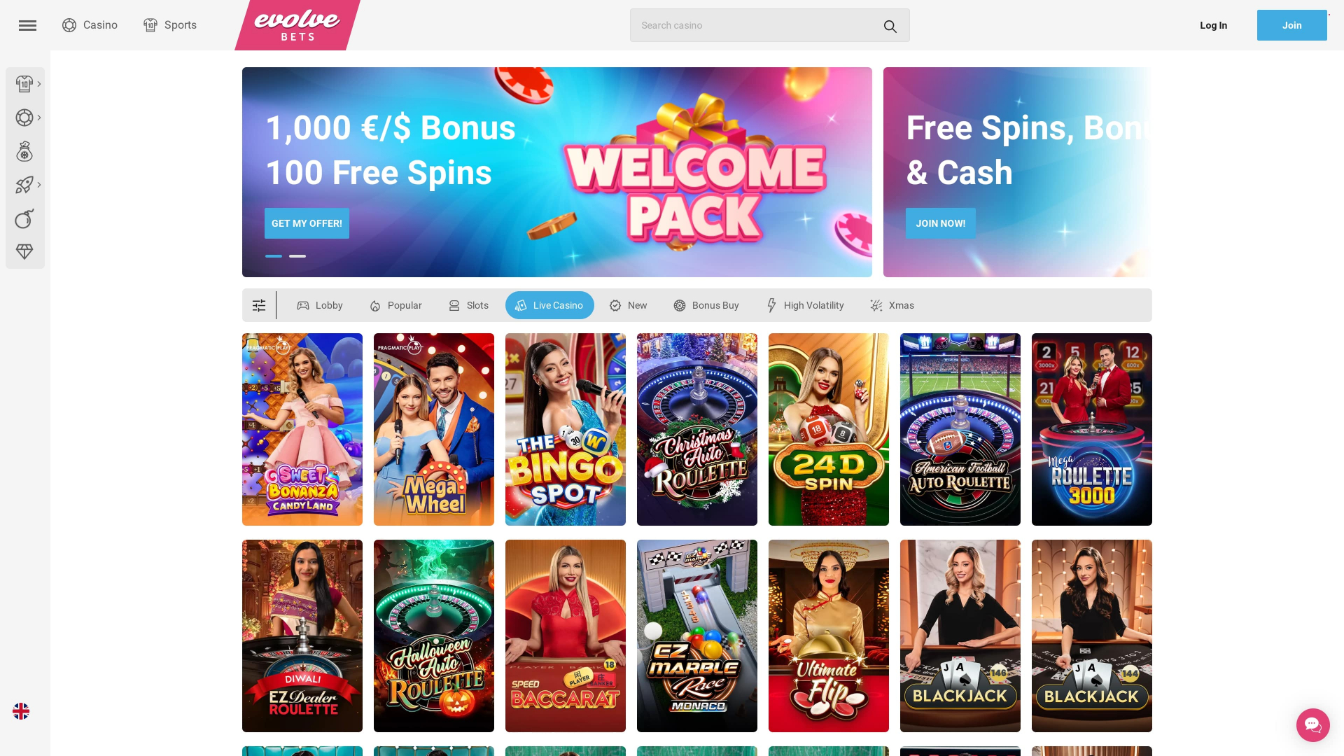 Dealer dal vivo di Evolve Casino Desktop