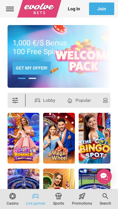 Dealer dal vivo di Evolve Casino Mobile