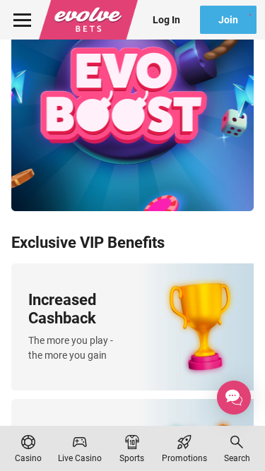 Programma VIP mobile del casinò Evolve