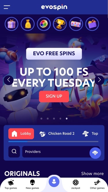 EvoSpin Casino Página de Inicio Móvil