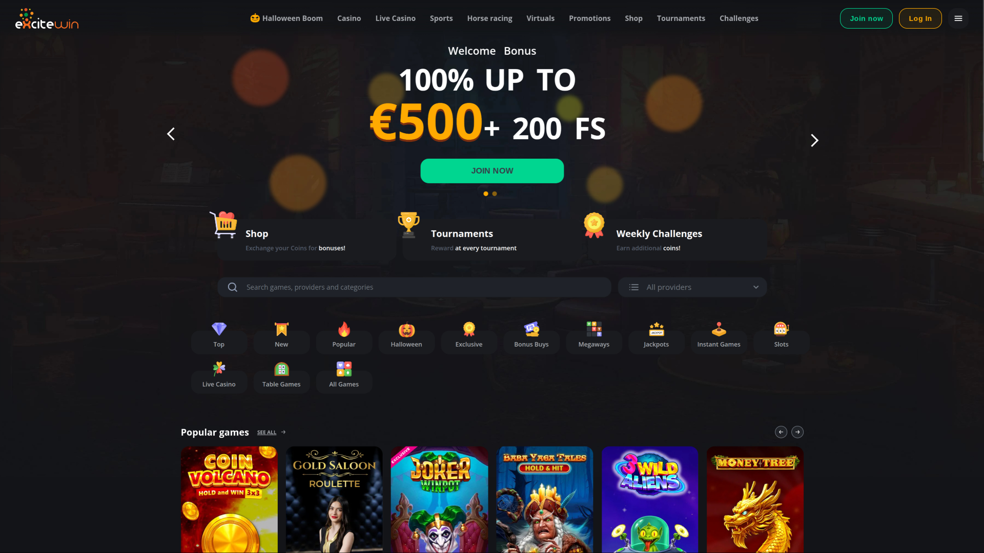 ExciteWin Casino Desktop Homepage