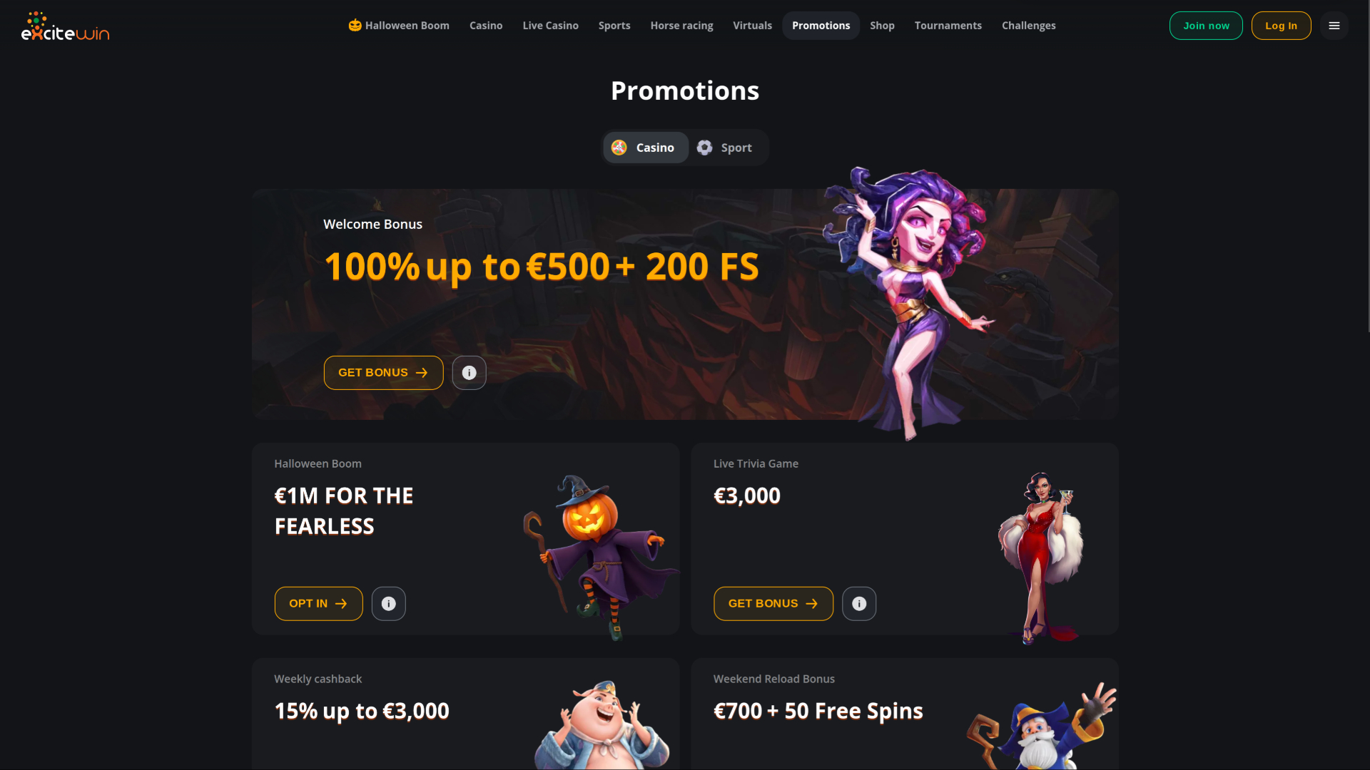 ExciteWin Casino Desktop Promotions