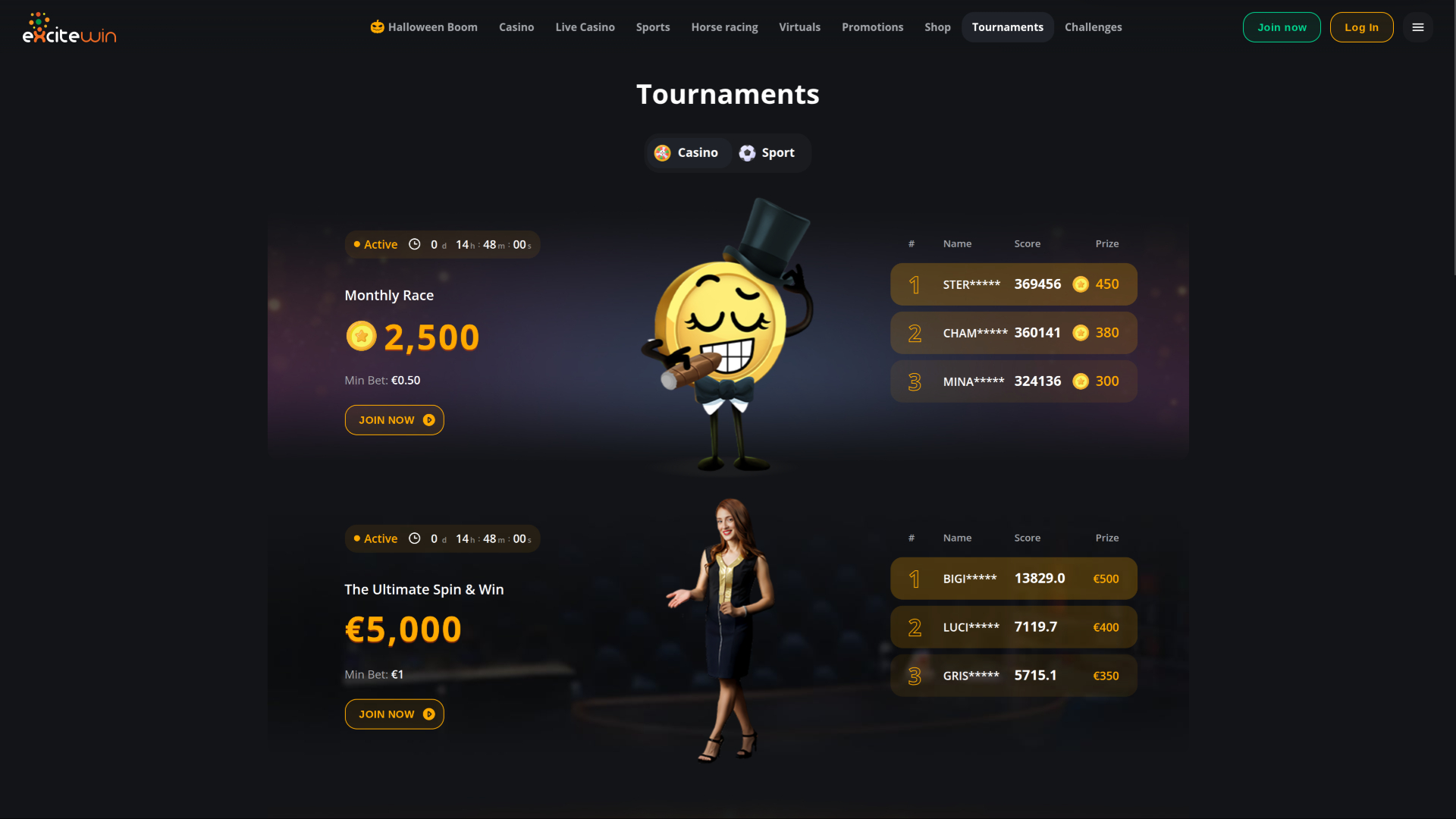 ExciteWin Casino Desktop Tournaments
