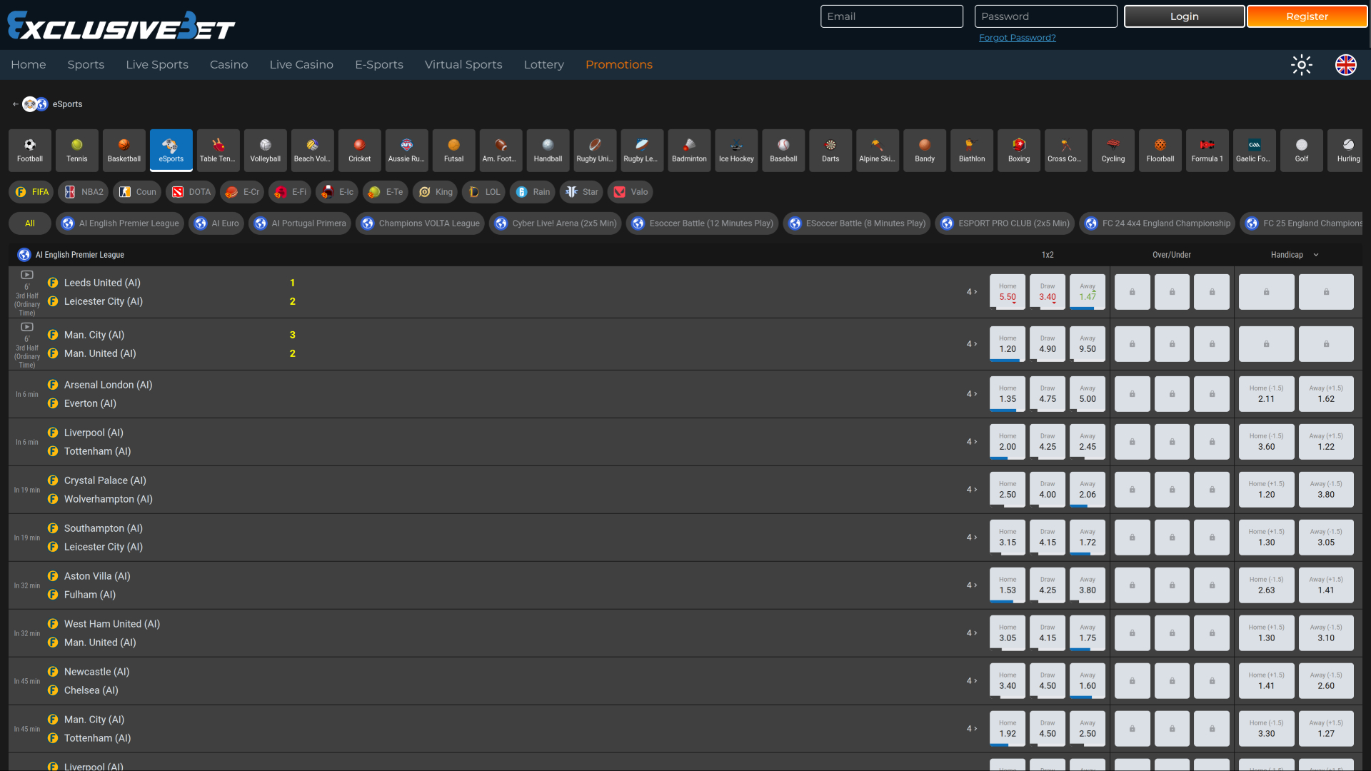Esports de Exclusive Bet Casino sur ordinateur