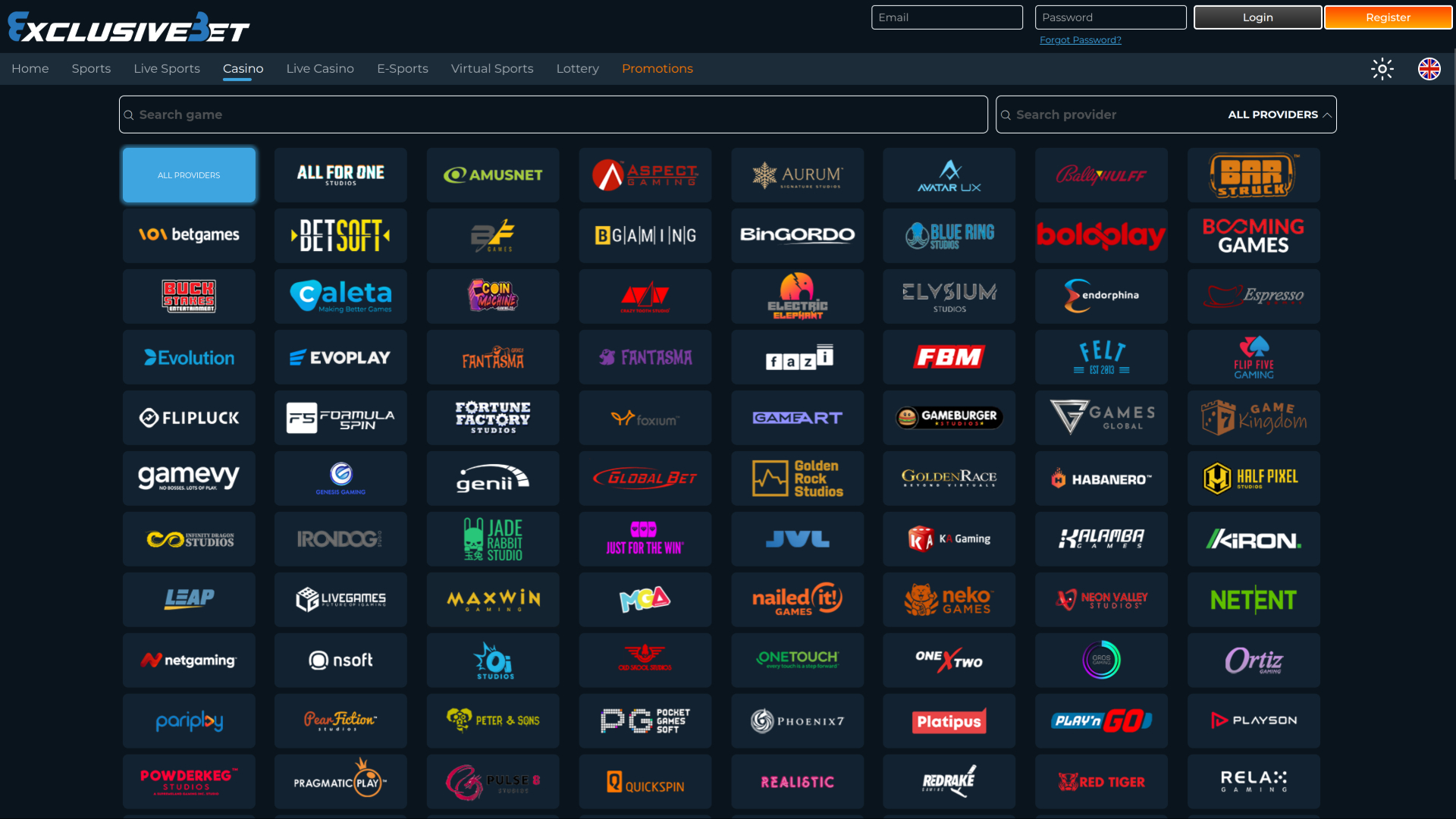 Développeurs de jeux de Exclusive Bet Casino sur ordinateur