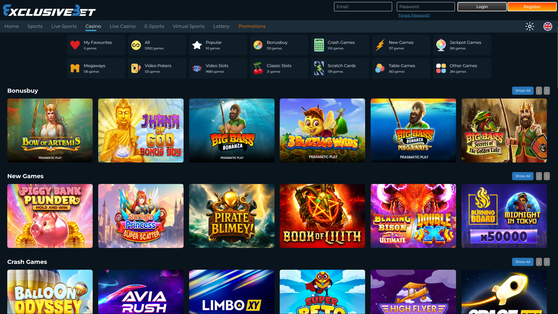 Jeux de Exclusive Bet Casino sur ordinateur