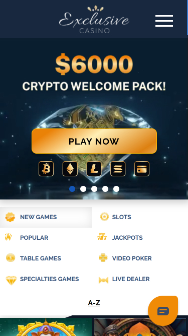 Page d’accueil mobile de Exclusive Casino