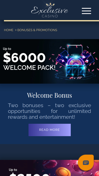 Promotions mobiles de Exclusive Casino