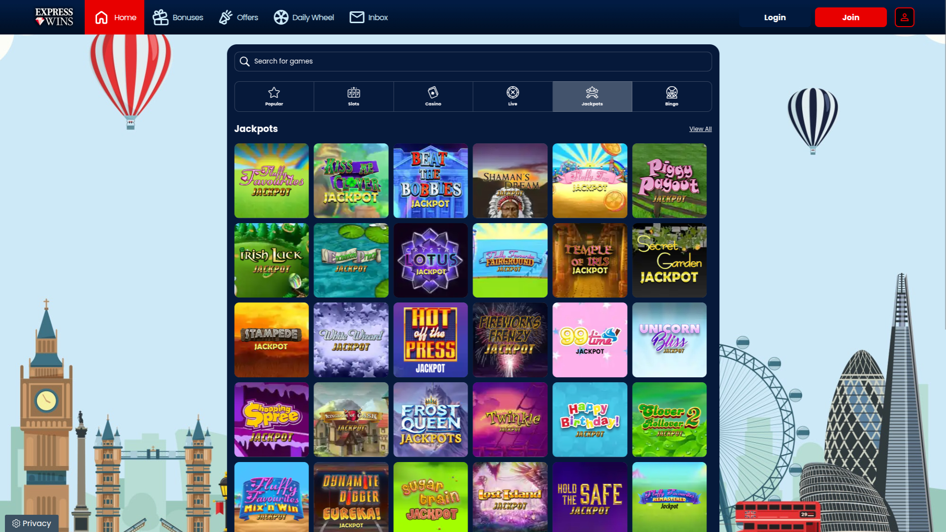 Jackpot di Express Wins per desktop