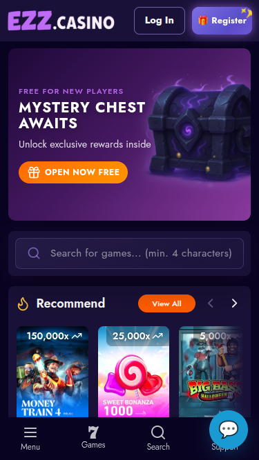 EZZ Casino Homepage Mobile